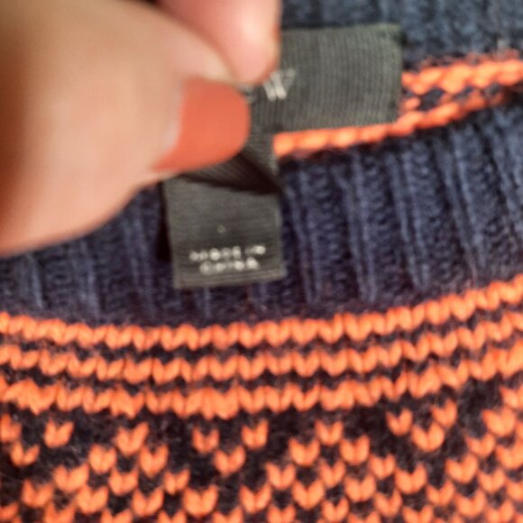 J. Crew Fair Isle Nordic Knit Sweater With Orange & Black Ruffle Sleeve - Picture 9 of 11
